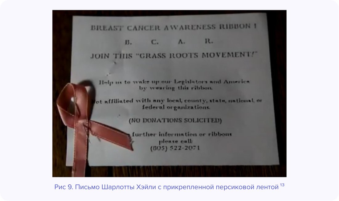 Рис 9. Письмо Шарлотты Хэйли с прикрепленной персиковой лентой